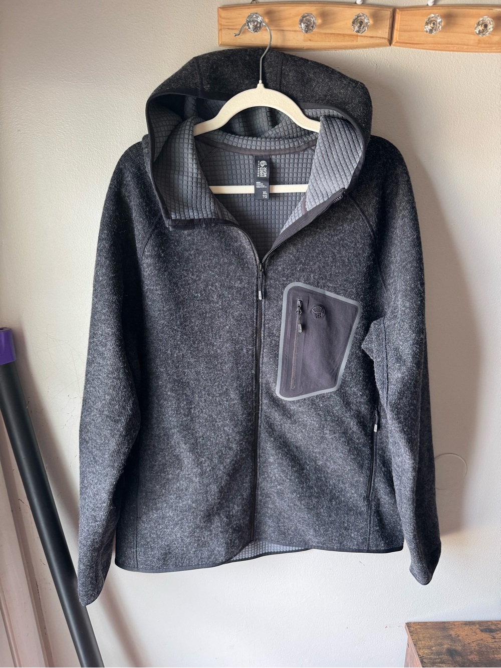 Mountain Hardwear Hatcher Wool Grid Fleece Full Zip Hoodie Jacket Mens XL